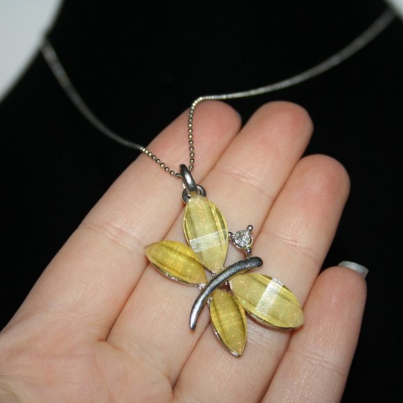 Beautiful silver and yellow dragonfly necklace